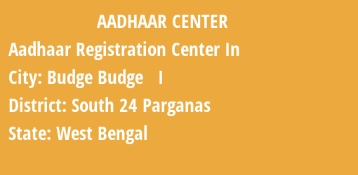 Aadhaar Registration Centres in Budge Budge I, South 24 Parganas, West Bengal State