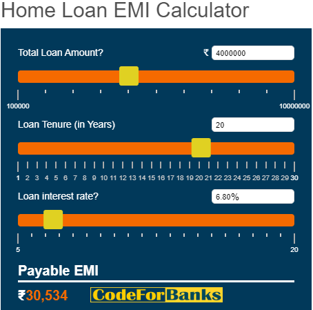 Home Loan Calculator Home Loan EMI Calculator - codeforbanks.com