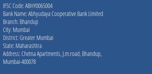 Abhyudaya Cooperative Bank Limited Bhandup Branch IFSC Code