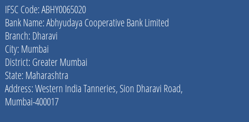 Abhyudaya Cooperative Bank Limited Dharavi Branch IFSC Code