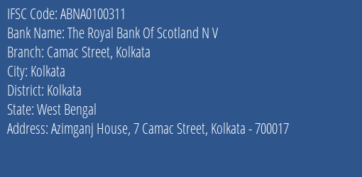 The Royal Bank Of Scotland N V Camac Street Kolkata Branch, Branch Code 100311 & IFSC Code ABNA0100311