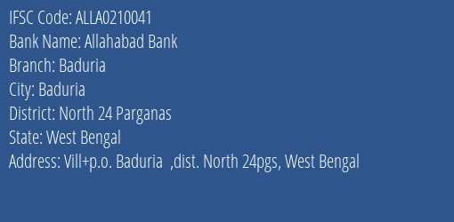 Allahabad Bank Baduria Branch North 24 Parganas IFSC Code ALLA0210041