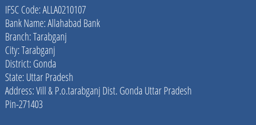 Allahabad Bank Tarabganj Branch Gonda IFSC Code ALLA0210107