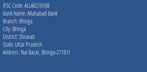 Allahabad Bank Bhinga Branch Shravati IFSC Code ALLA0210108