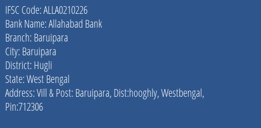 Allahabad Bank Baruipara Branch, Branch Code 210226 & IFSC Code ALLA0210226