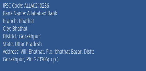 Allahabad Bank Bhathat Branch, Branch Code 210236 & IFSC Code ALLA0210236