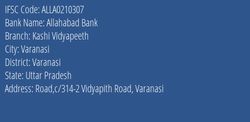 Allahabad Bank Kashi Vidyapeeth Branch Varanasi IFSC Code ALLA0210307