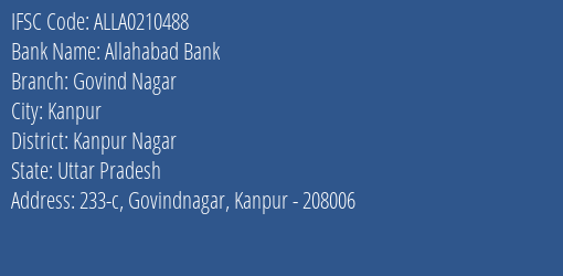 Allahabad Bank Govind Nagar Branch Kanpur Nagar IFSC Code ALLA0210488