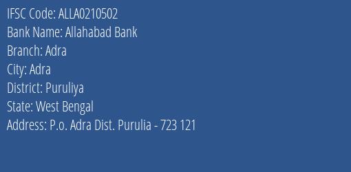 Allahabad Bank Adra Branch, Branch Code 210502 & IFSC Code ALLA0210502