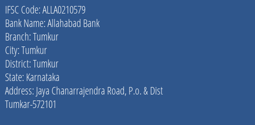 Allahabad Bank Tumkur Branch, Branch Code 210579 & IFSC Code ALLA0210579