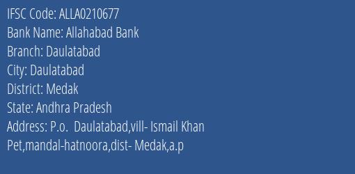 Allahabad Bank Daulatabad Branch Medak IFSC Code ALLA0210677