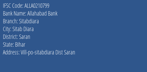 Allahabad Bank Sitabdiara Branch Saran IFSC Code ALLA0210799