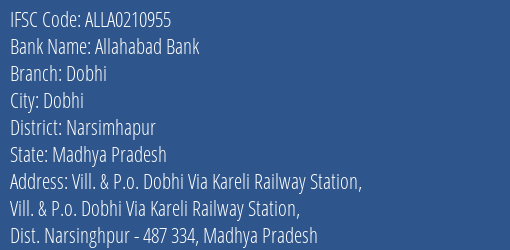 Allahabad Bank Dobhi Branch, Branch Code 210955 & IFSC Code ALLA0210955