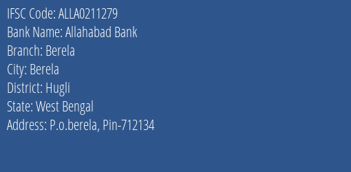 Allahabad Bank Berela Branch Hugli IFSC Code ALLA0211279