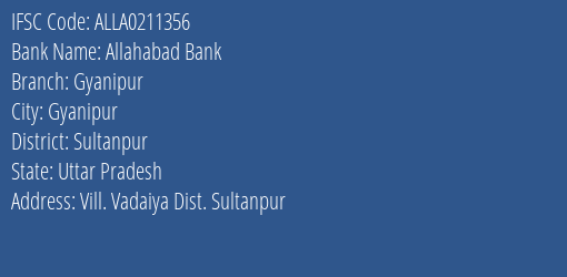 Allahabad Bank Gyanipur Branch Sultanpur IFSC Code ALLA0211356