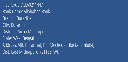 Allahabad Bank Burarihat Branch Purba Medinipur IFSC Code ALLA0211447