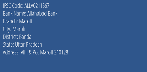Allahabad Bank Maroli Branch Banda IFSC Code ALLA0211567