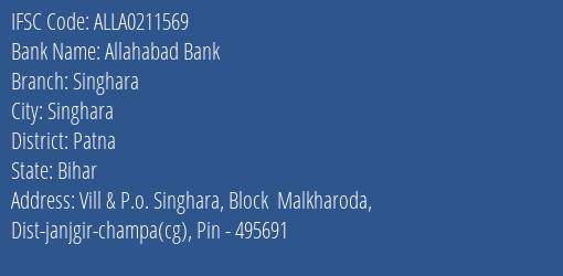 Allahabad Bank Singhara Branch Patna IFSC Code ALLA0211569