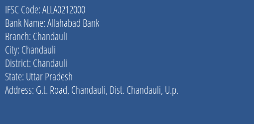 Allahabad Bank Chandauli Branch Chandauli IFSC Code ALLA0212000