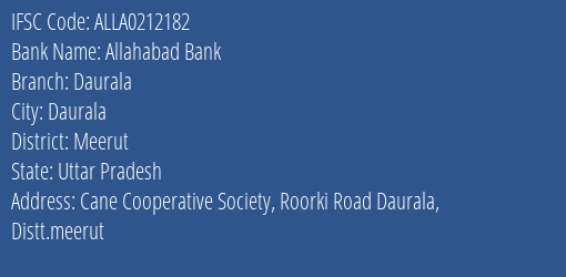 Allahabad Bank Daurala Branch Meerut IFSC Code ALLA0212182