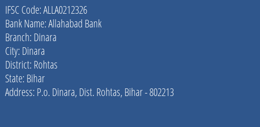 Allahabad Bank Dinara Branch Rohtas IFSC Code ALLA0212326