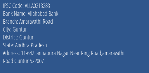 Allahabad Bank Amaravathi Road Branch Guntur IFSC Code ALLA0213283