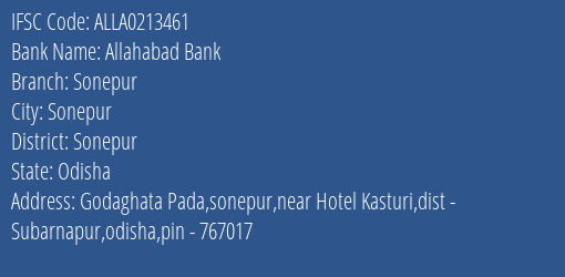 Allahabad Bank Sonepur Branch Sonepur IFSC Code ALLA0213461