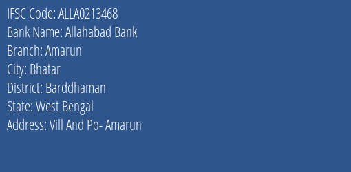 Allahabad Bank Amarun Branch Barddhaman IFSC Code ALLA0213468