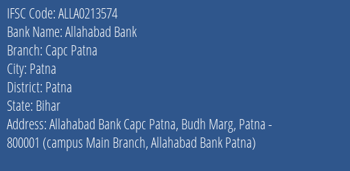 Allahabad Bank Capc Patna Branch Patna IFSC Code ALLA0213574