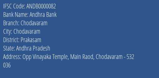 Andhra Bank Chodavaram Branch, Branch Code 000082 & IFSC Code Andb0000082