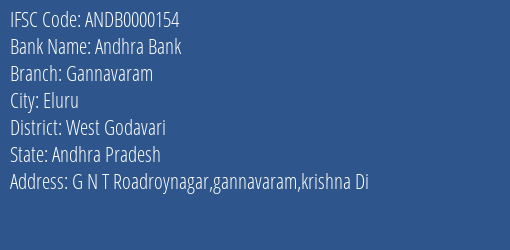 Andhra Bank Gannavaram Branch West Godavari IFSC Code ANDB0000154