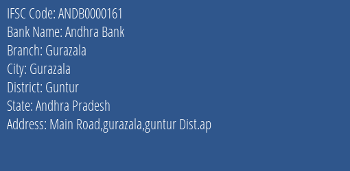 Andhra Bank Gurazala Branch Guntur IFSC Code ANDB0000161