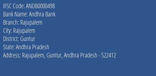 Andhra Bank Rajupalem Branch Guntur IFSC Code ANDB0000498