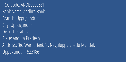 Andhra Bank Uppugundur Branch Prakasam IFSC Code ANDB0000581