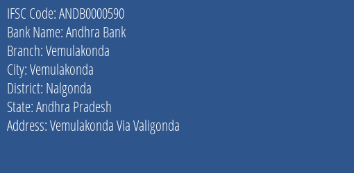 Andhra Bank Vemulakonda Branch Nalgonda IFSC Code ANDB0000590
