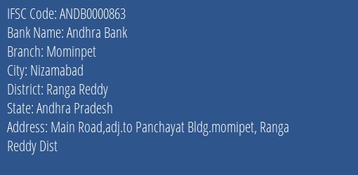Andhra Bank Mominpet Branch Ranga Reddy IFSC Code ANDB0000863
