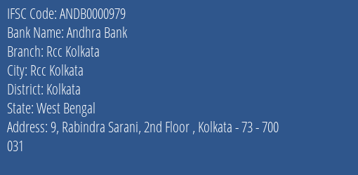 Andhra Bank Rcc Kolkata Branch Kolkata IFSC Code ANDB0000979