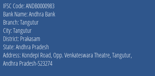 Andhra Bank Tangutur Branch, Branch Code 000983 & IFSC Code Andb0000983
