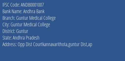 Andhra Bank Guntur Medical College Branch Guntur IFSC Code ANDB0001007