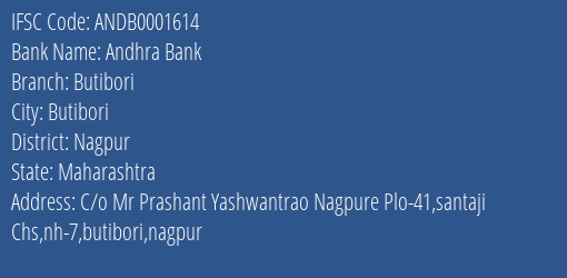 Andhra Bank Butibori Branch Nagpur IFSC Code ANDB0001614