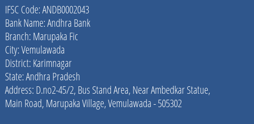 Andhra Bank Marupaka Fic Branch Karimnagar IFSC Code ANDB0002043