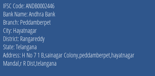 Andhra Bank Peddamberpet Branch Rangareddy IFSC Code ANDB0002446