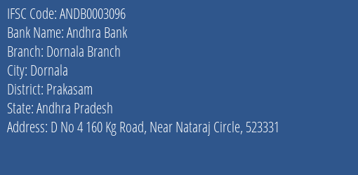 Andhra Bank Dornala Branch Branch, Branch Code 003096 & IFSC Code Andb0003096
