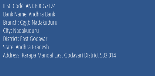 Andhra Bank Cggb Nadakuduru Branch East Godavari IFSC Code ANDB0CG7124
