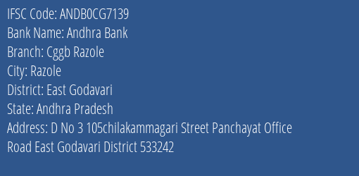 Andhra Bank Cggb Razole Branch East Godavari IFSC Code ANDB0CG7139