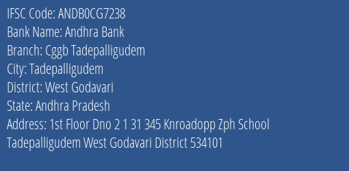 Chaitanya Godavari Grameena Bank Tadepalligudem Branch West Godavari IFSC Code ANDB0CG7238
