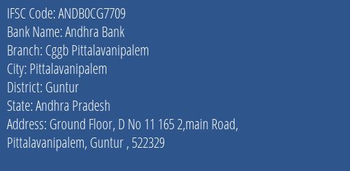 Andhra Bank Cggb Pittalavanipalem Branch, Branch Code CG7709 & IFSC Code Andb0cg7709