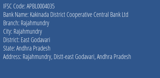 The Andhra Pradesh State Cooperative Bank Limited Rajahmundry Branch, Branch Code 004035 & IFSC Code APBL0004035