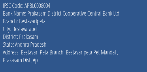 The Andhra Pradesh State Cooperative Bank Limited Bestavarapet Branch, Branch Code 008004 & IFSC Code Apbl0008004