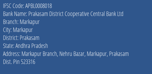 The Andhra Pradesh State Cooperative Bank Limited Markapur Branch, Branch Code 008018 & IFSC Code Apbl0008018